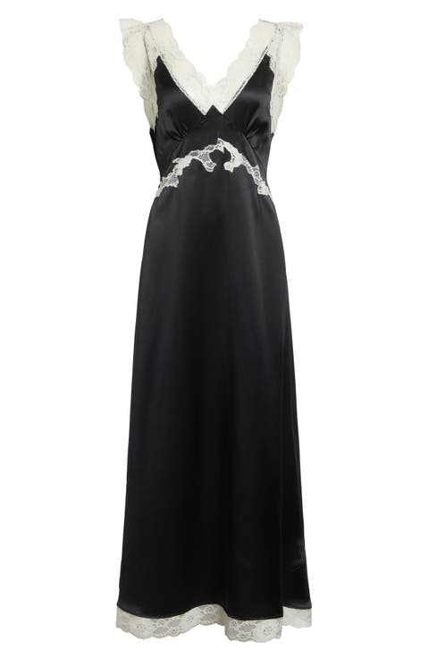 Gender Inclusive Irene Lace Trim Silk Charmeuse Midi Dress