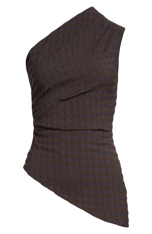 Paloma Wool Win Asymmetric Gingham Seersucker One-shoulder Top In Brown