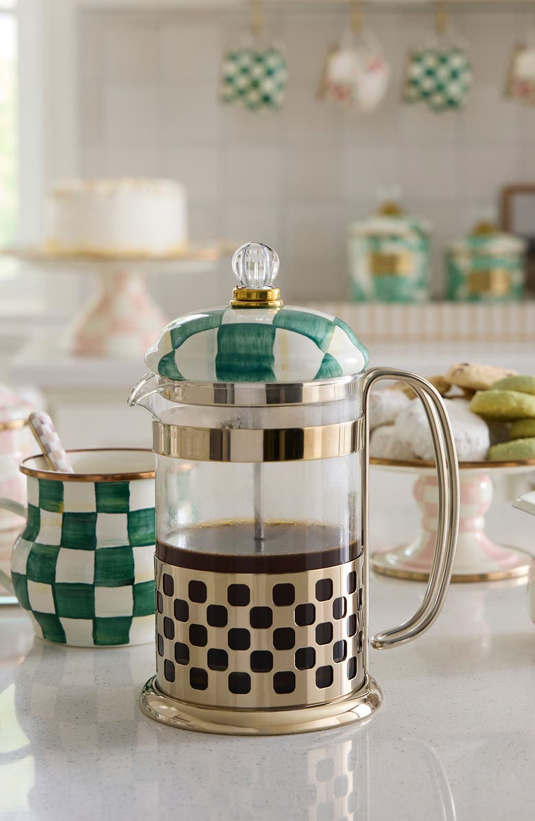 MACKENZIE CHILDS Emerald Check French Press, Alternate, color, Emerald
