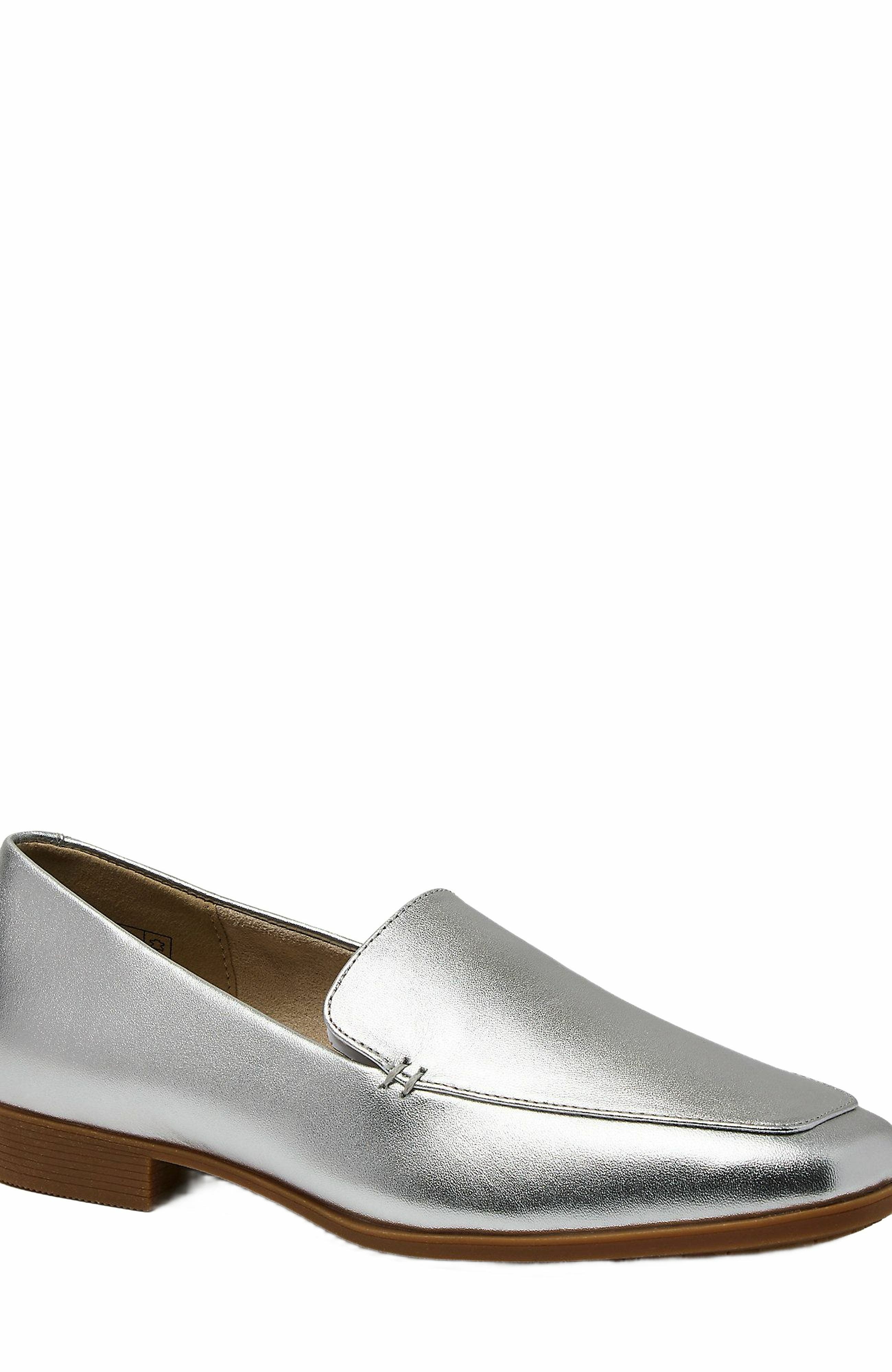 Lands' End Classic Leather Loafers, Alternate, color, Silver Leather