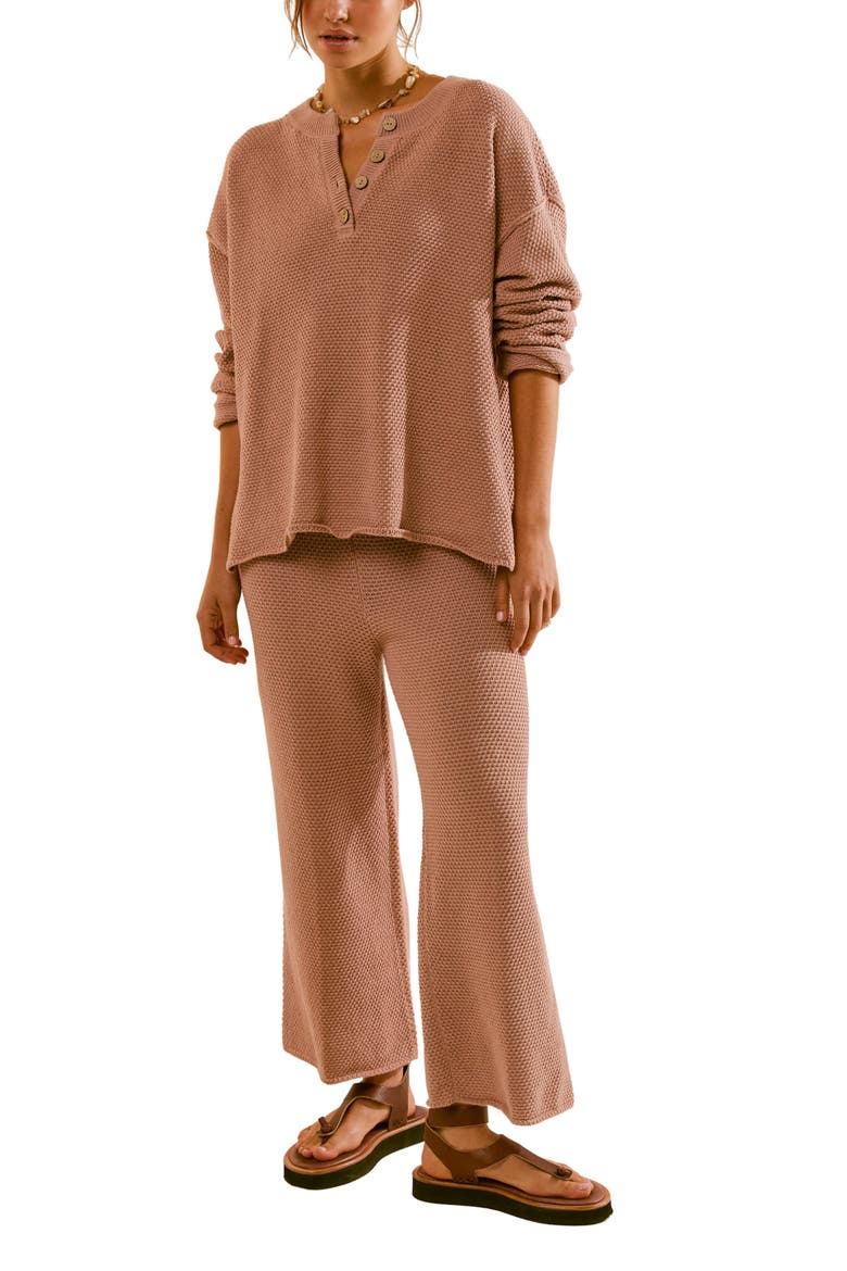 free-est Hailee Waffle Stitch Long Sleeve Top & Wide Leg Pants Knit Set, Main, color, TUSCANY