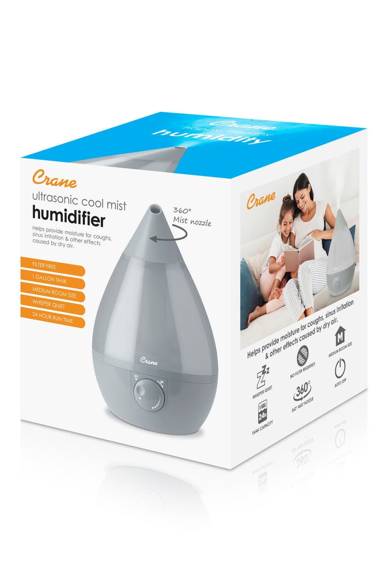 Drop 1-Gallon Cool Mist Humidifier, Alternate, color, GREY