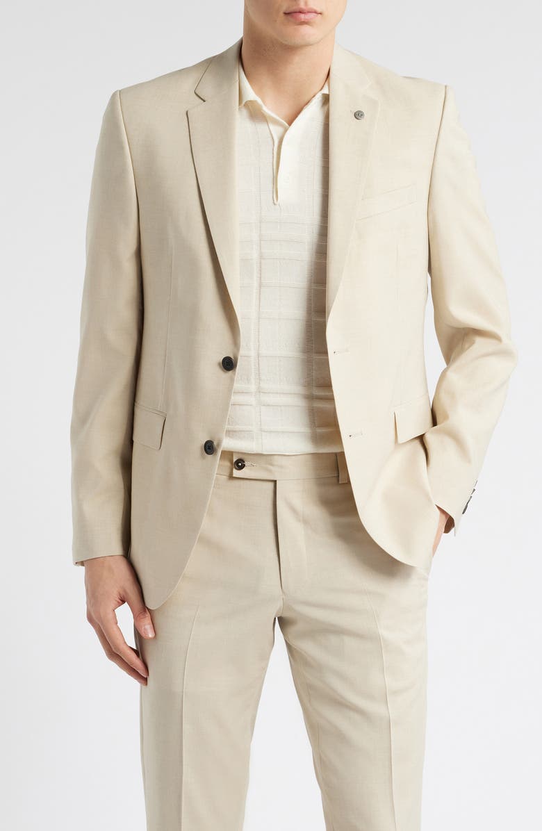 AllSaints Ross Slim Fit Solid Tan Wool Blend Suit, Alternate, color, Sand