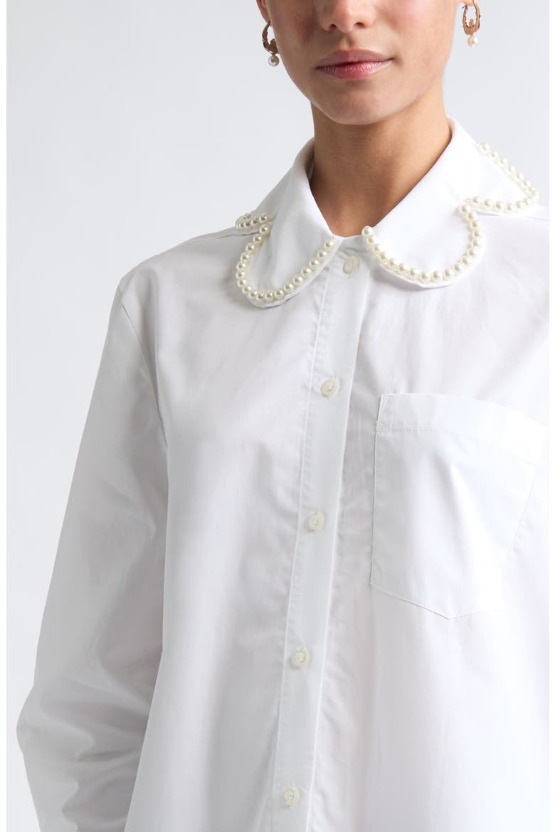 Crop Petal Collar Cotton Button-Up Shirt, Alternate, color, WHITE/ PEARL