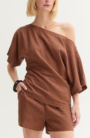 CRESCENT One Shoulder Linen Blend Top