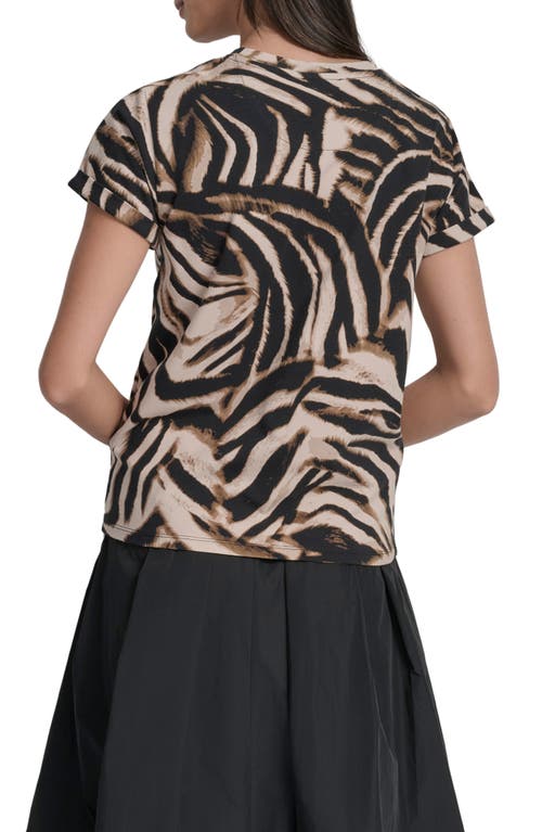 Dkny Abstract Zebra Print Stretch Cotton Top In Multi