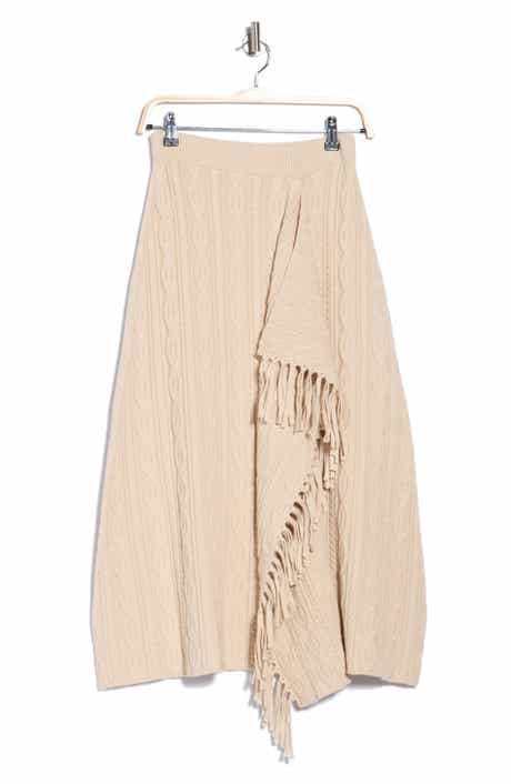 Kara Cable Knit Fringe Midi Skirt