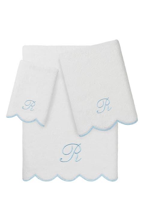 Adornia Scallop Personalized 3-Piece Towel Set