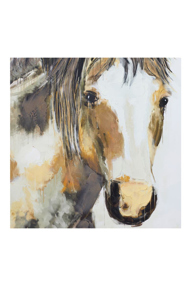 Brown Canvas Modern Farmhouse Horse Framed Wall Art with Goldtone Frame, Alternate, color, BROWN