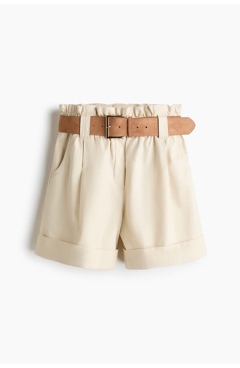 H&M Linen-blend Paper Bag Shorts, Main, color, Light Beige