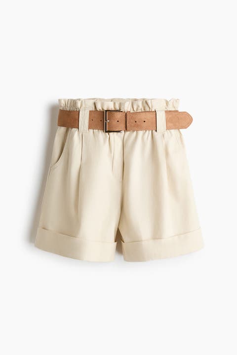 Linen-blend Paper Bag Shorts