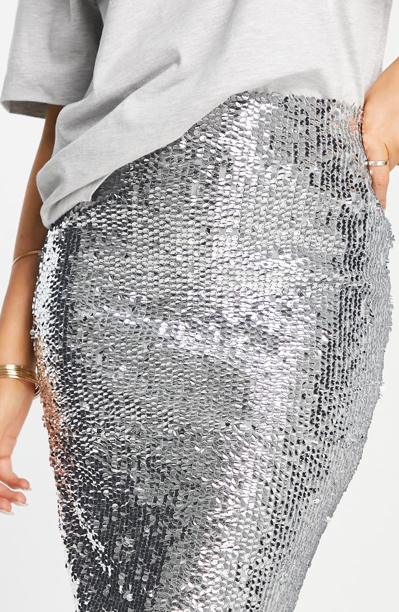 Topshop Sequin Midi Skirt, Alternate, color,