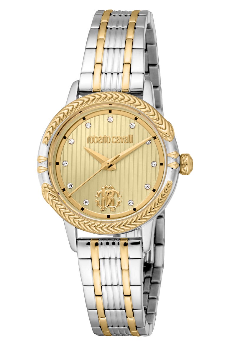 Textured Crystal Two-Tone Quartz Bracelet Watch, 30mm, Main, color, TWO TONE SILVER & GOLD