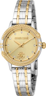Roberto Cavalli Textured Crystal Two-Tone Quartz Bracelet Watch, 30mm