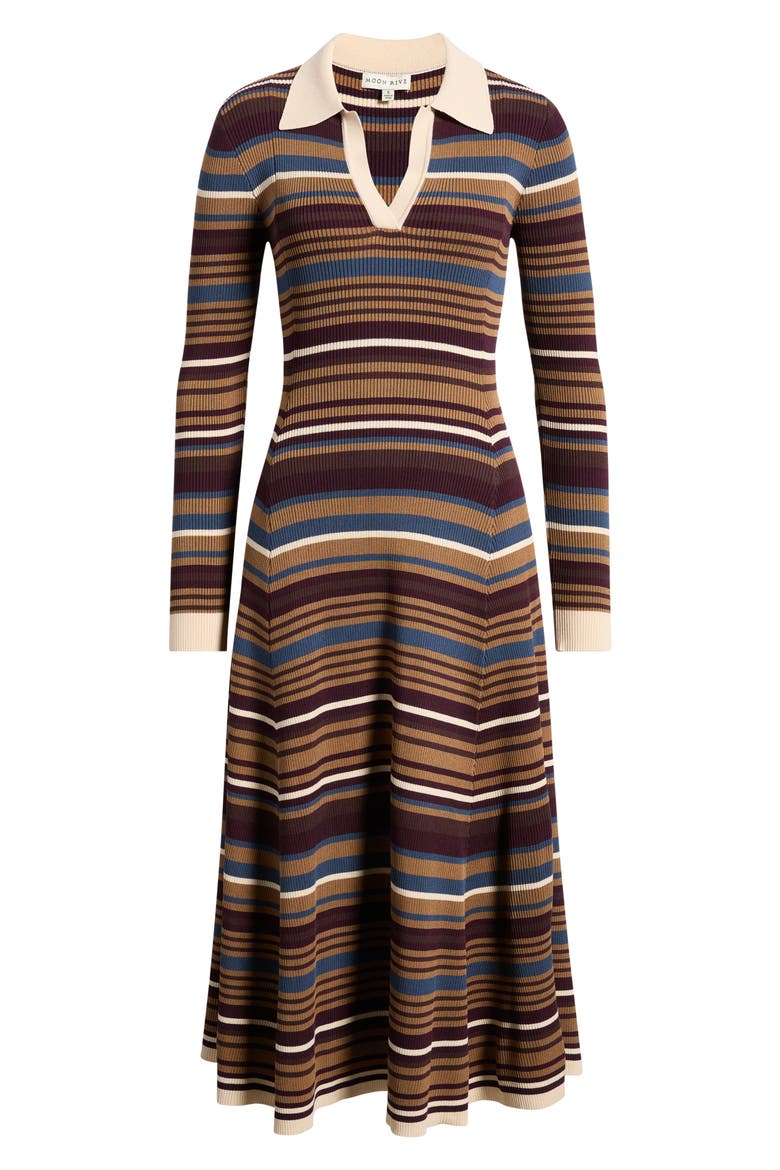 Stripe Long Sleeve Midi Sweater Dress, Alternate, color, CAMEL MULTI