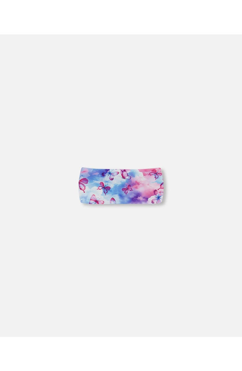Deux par Deux Girl's Printed Athletic Headband Pink, Blue And Butterflies, Main, color, 