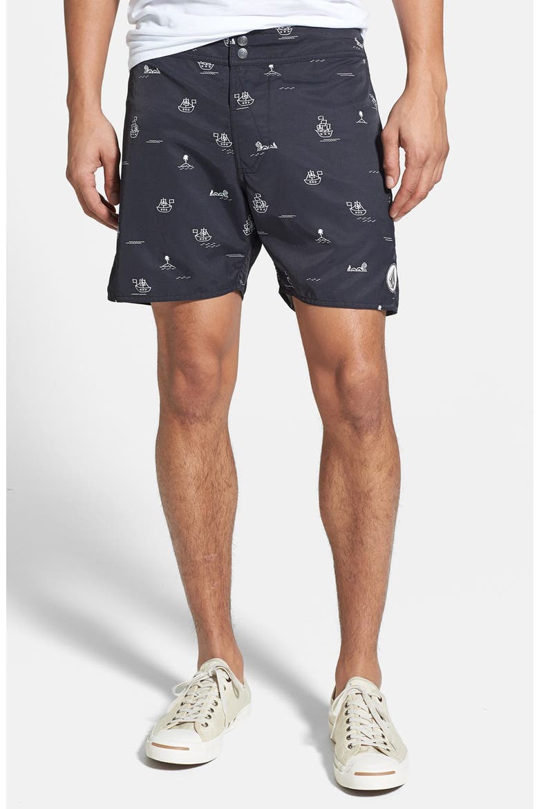 'Vin Vang' Print Swim Shorts, Main, color, BLACK