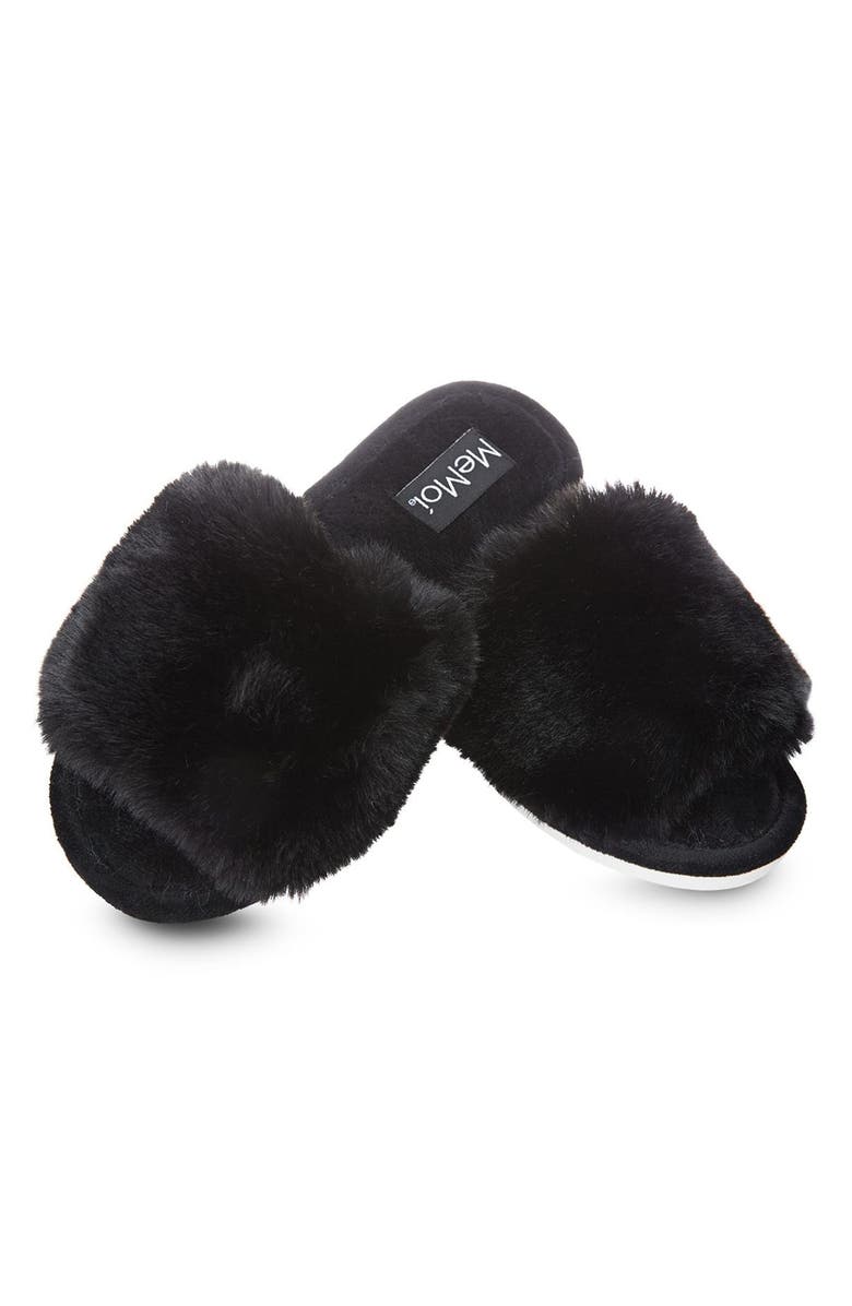 MeMoi The Bette Plush Faux Fur Slipper, Main, color, Black