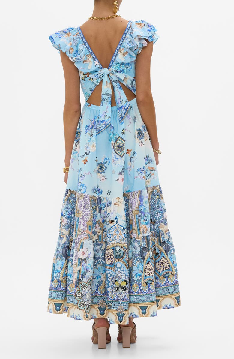 Camilla Al Manial Palace Memoirs Ruffle Neck Cotton Tiered Maxi Dress, Alternate, color,