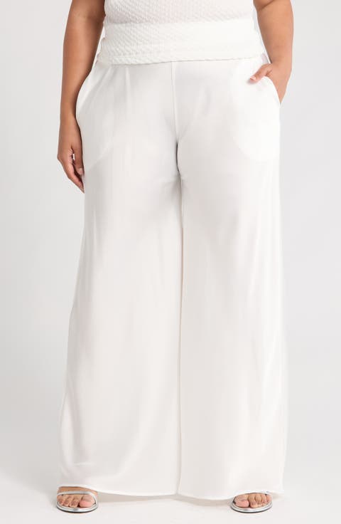 Satin Wide Leg Pants (Plus)