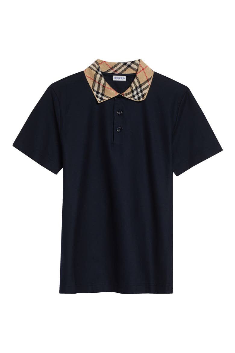 Evan Check Collar Cotton Piqué Polo, Alternate, color, SMOKED NAVY