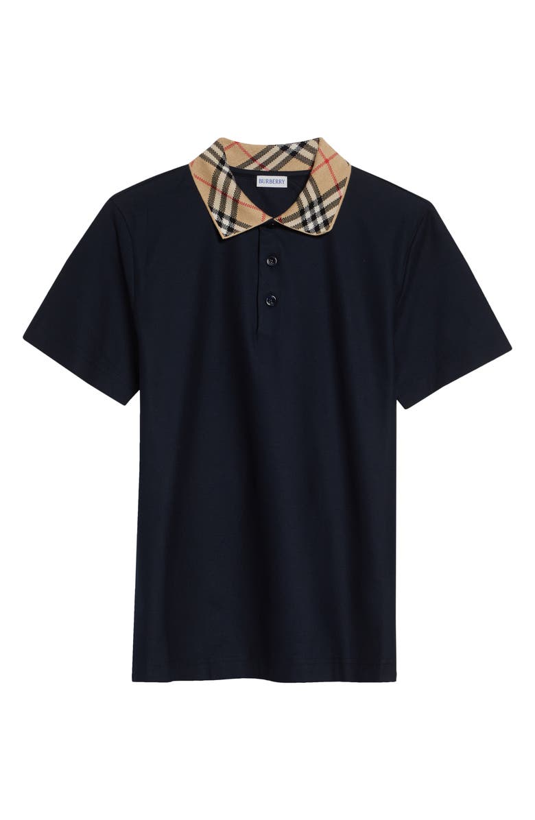 Burberry Evan Check Collar Cotton Piqué Polo, Main, color, Smoked Navy
