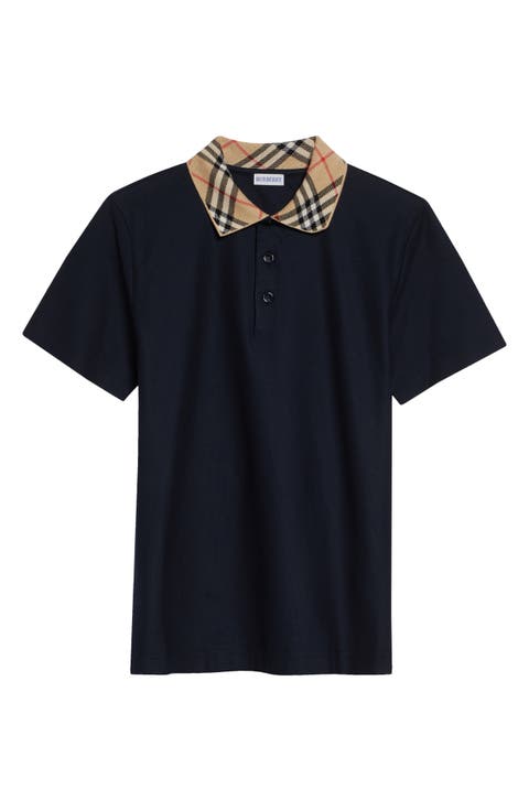 Evan Check Collar Cotton Piqué Polo