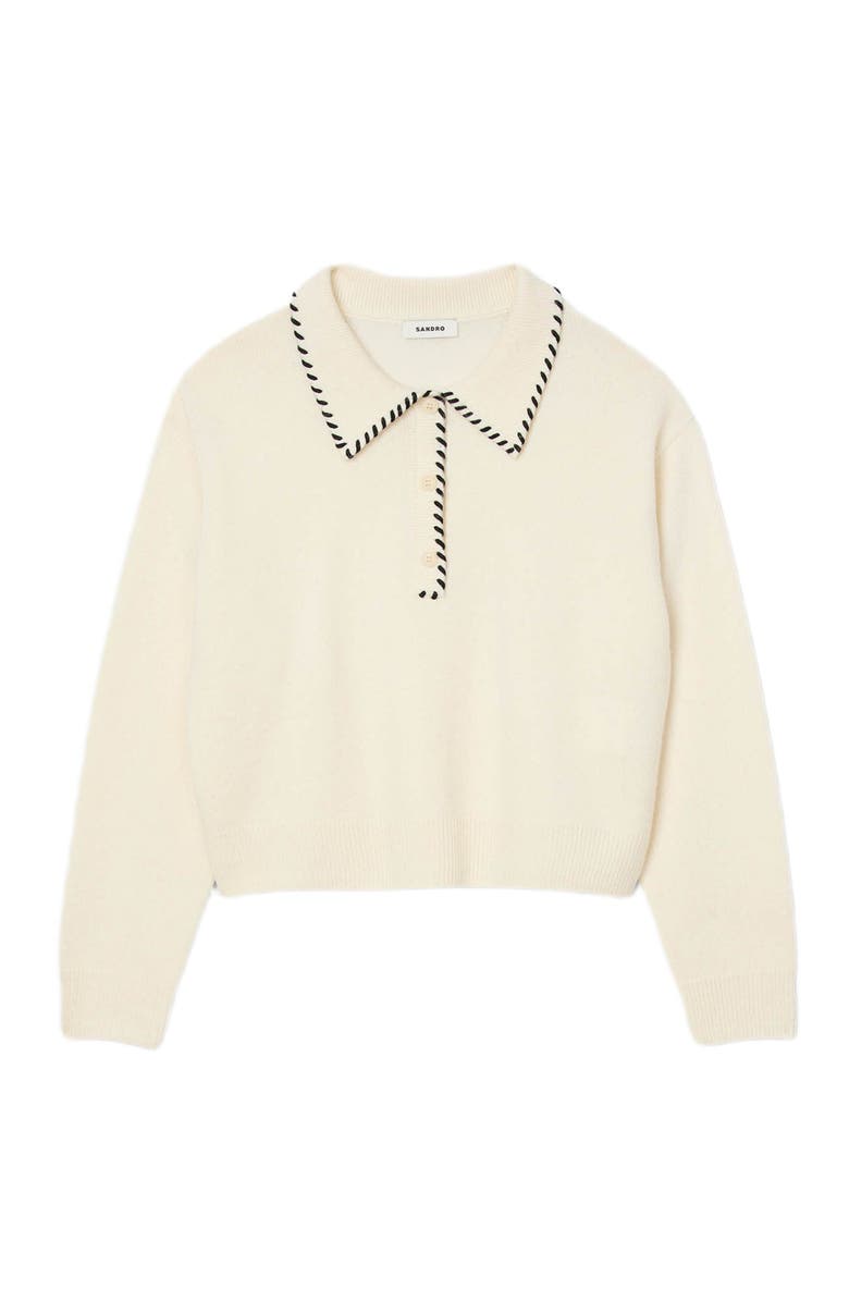 SANDRO Contrast polo-neck knit sweater, Alternate, color, Ecru / Black