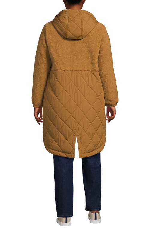 Lands' End High Pile Quilted Mixed Media Parka In Brown