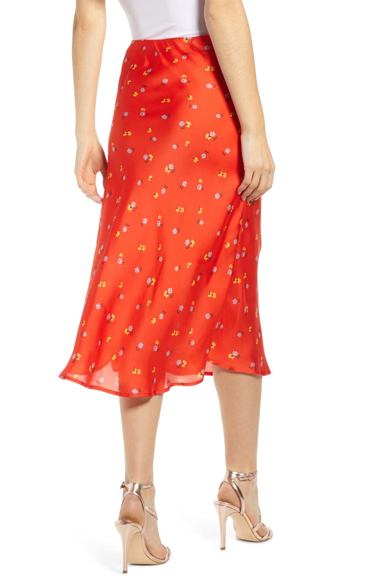 Satin Midi Skirt, Alternate, color, RED DITSY PRINT