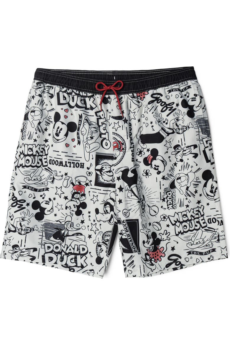Mickey Mouse & Friends Swimwear Swim Trunks, Main, color, Light Grey Black Red
