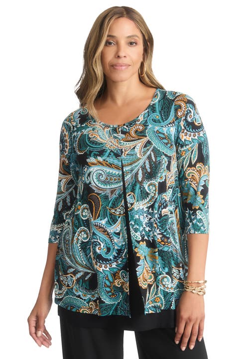 Jessica London Crew Neck Double Layered Tunic In Multi