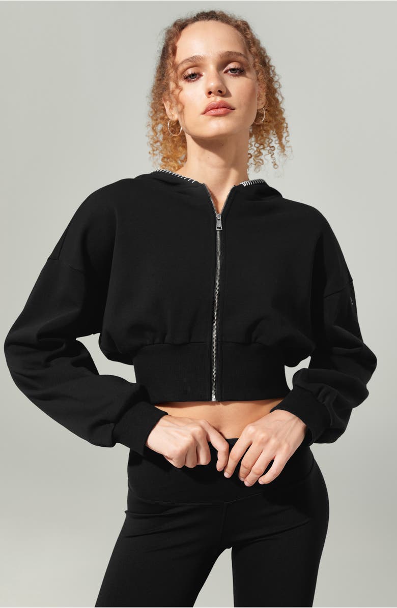 Lilysilk SILKERRY Cropped Fit Seamflow Drift Full-Zip Front Closure Sweatshirt, Alternate, color, Black