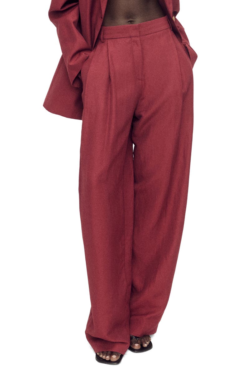 MANGO Pleat Front Wide Leg Suit Pants, Main, color, Wine