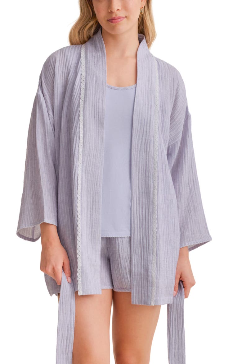 Coastal Travel Short Pajamas & Robe Set, Alternate, color, COASTAL STRIPE