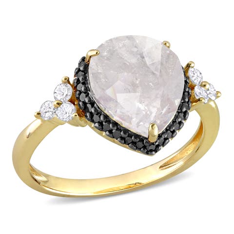 Black & White Diamond Teardrop Halo Ring 10k
