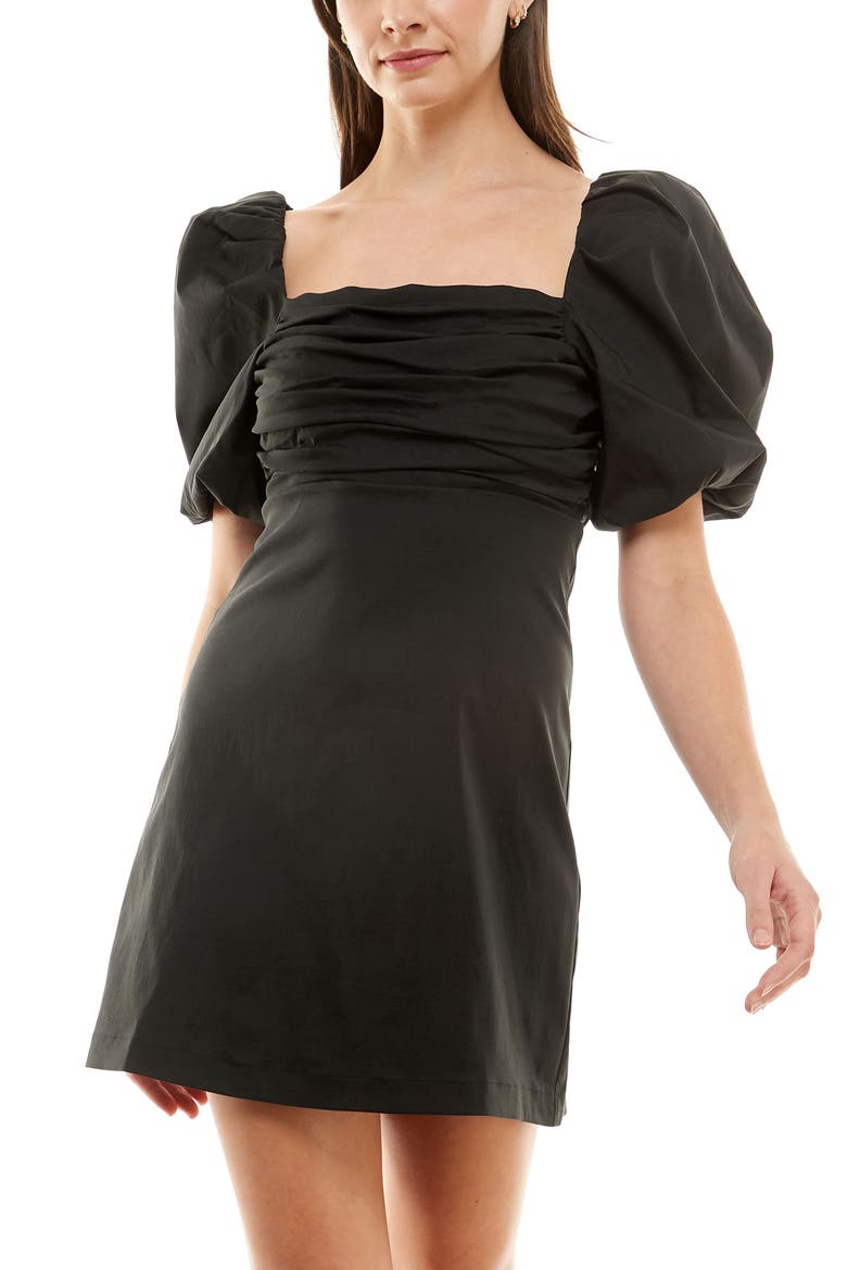 Ruched Puff Sleeve Minidress, Alternate, color, BLACK