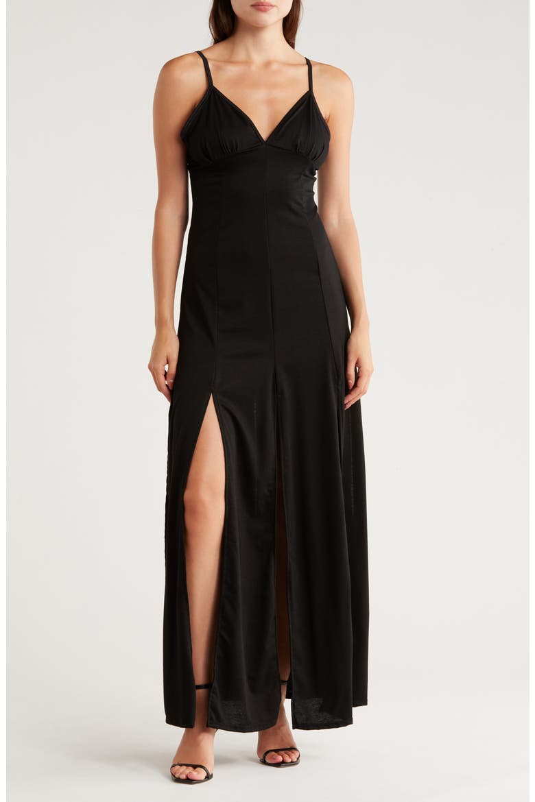 Panel Cut Maxi Dress, Main, color, BLACK