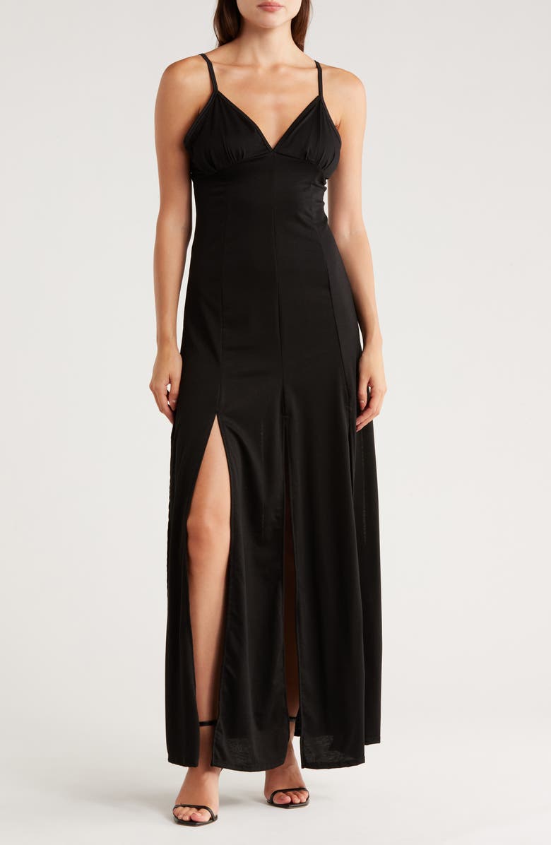 GO COUTURE Panel Cut Maxi Dress, Main, color, Black