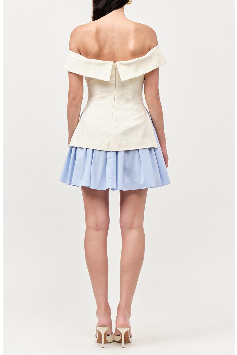 Grace Off the Shoulder Mixed Media Minidress, Alternate, color, IVORY BLUE STRIPE