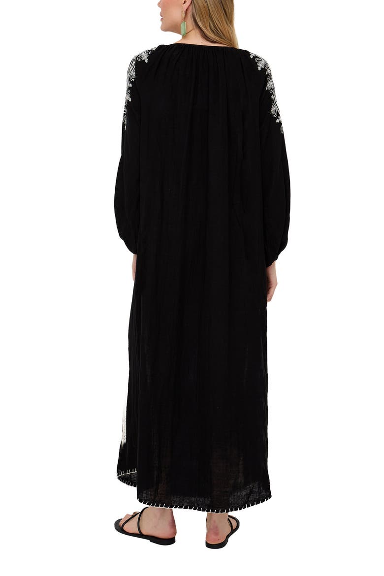 Aurelia Kaftan Style Embroidered Maxi Dress, Alternate, color, Black