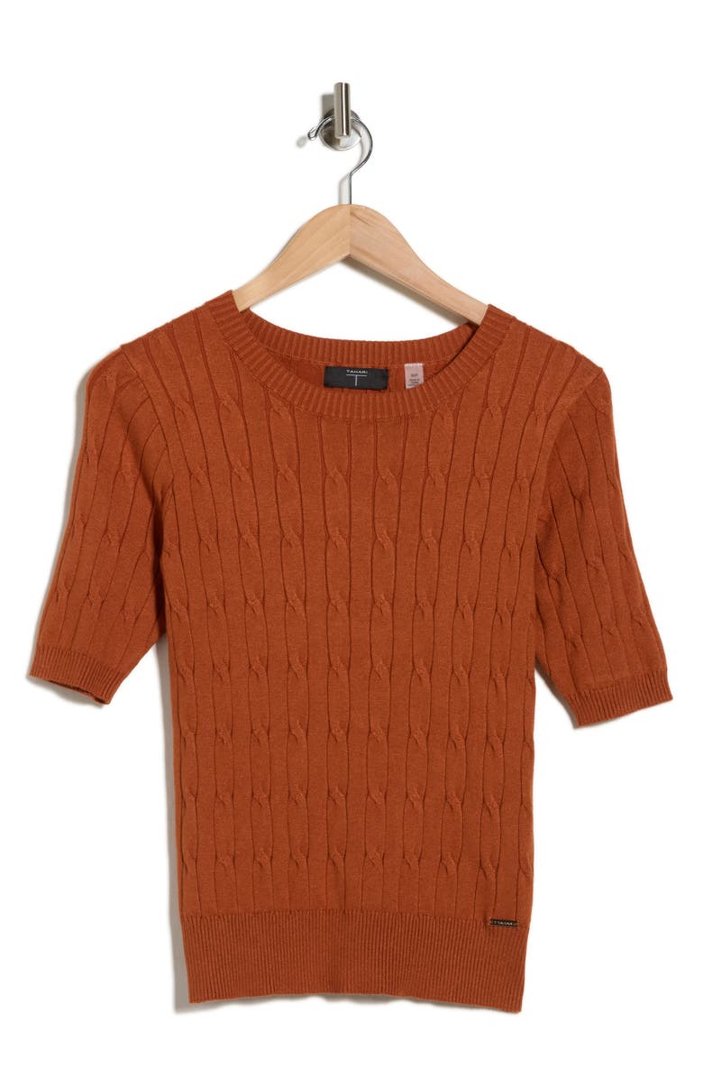 T Tahari Elbow Sleeve Cable Knit Sweater, Alternate, color, Sienna Dust