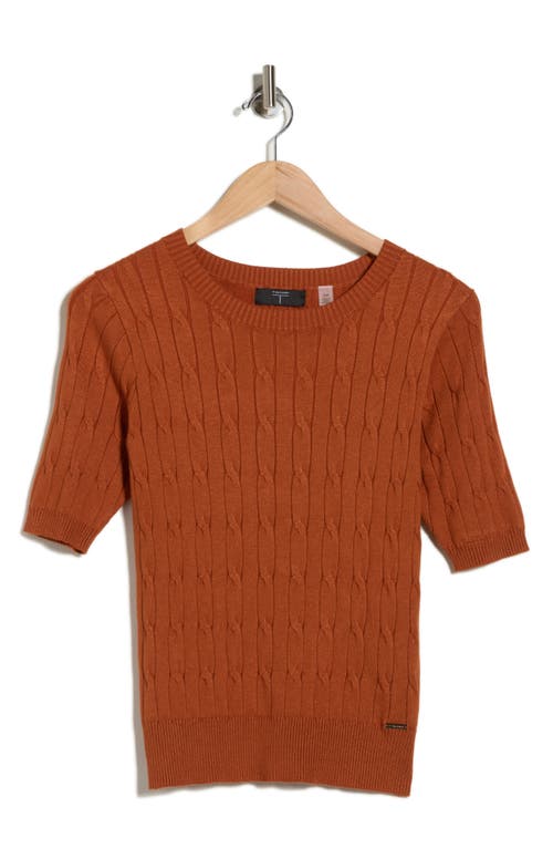 T Tahari Elbow Sleeve Cable Knit Sweater In Brown