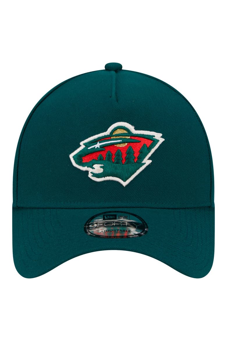 Men's New Era  Green Minnesota Wild Core A-Frame 9FORTY Adjustable Hat, Alternate, color, Green