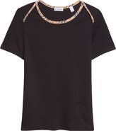 Burberry Stephanie Slim Fit Check Trim Stretch Cotton Rib T-Shirt
