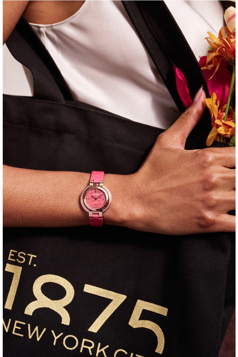 Rubaiyat Sapphire Leather Strap Watch, 30mm, Alternate, color, ROSE GOLD-TONE