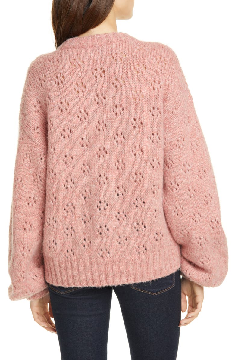 Joie Lihui Pointelle Detail Balloon Sleeve Wool & Alpaca Sweater, Alternate, color, 