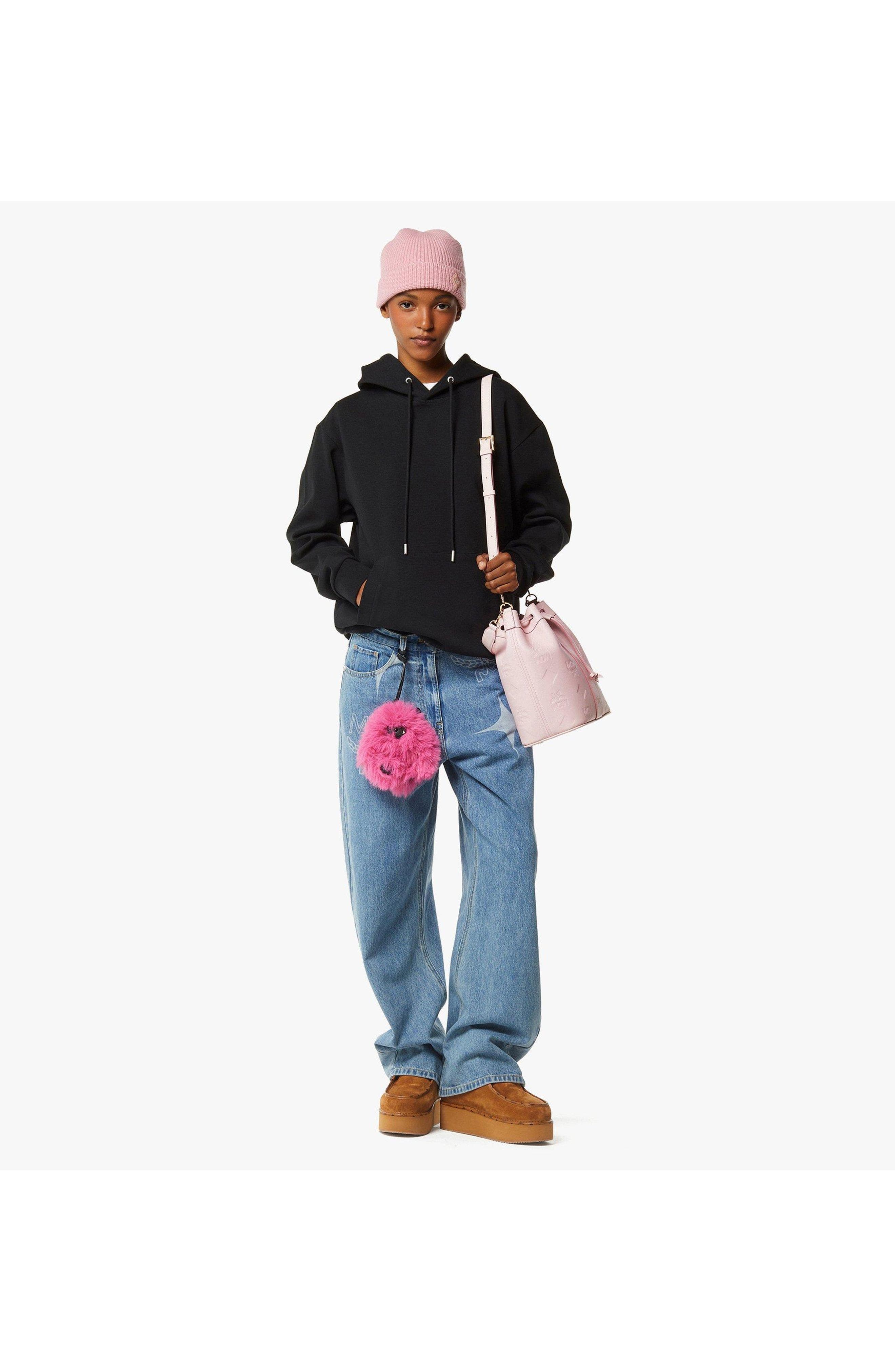 MCM Medium Dessau Drawstring Bag in Maxi Monogram Leather, Alternate, color, Lotus Pink