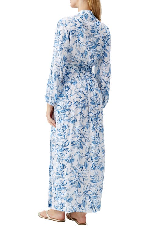Shop Melissa Odabash Rachel Long Sleeve Cover-up Faux Wrap Dress In Blue Leaf