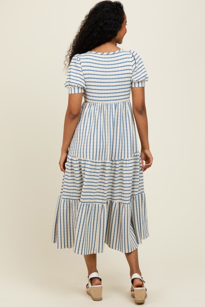 Striped Short Sleeve Tiered Maxi Dress, Alternate, color, Blue